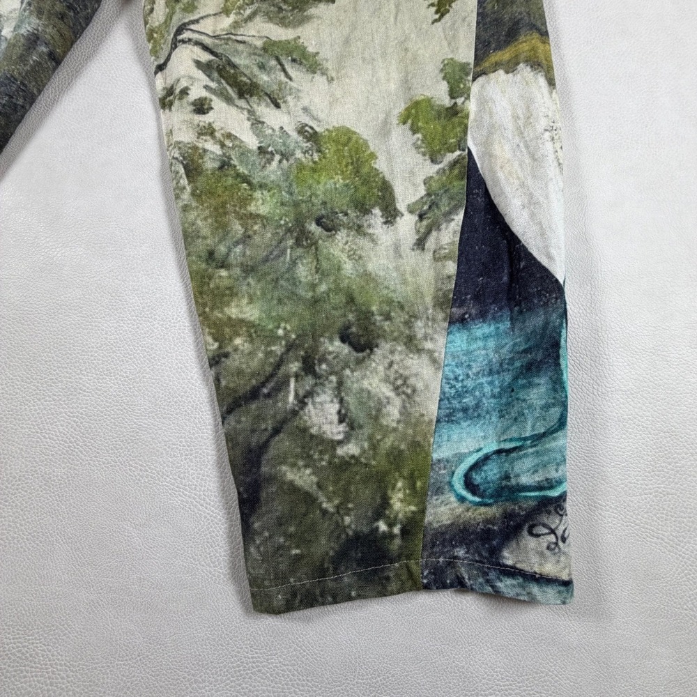 Market of Stars Pants Nature Print Linen Blend Swan Bird Forest Green Size Small - Picture 10 of 16